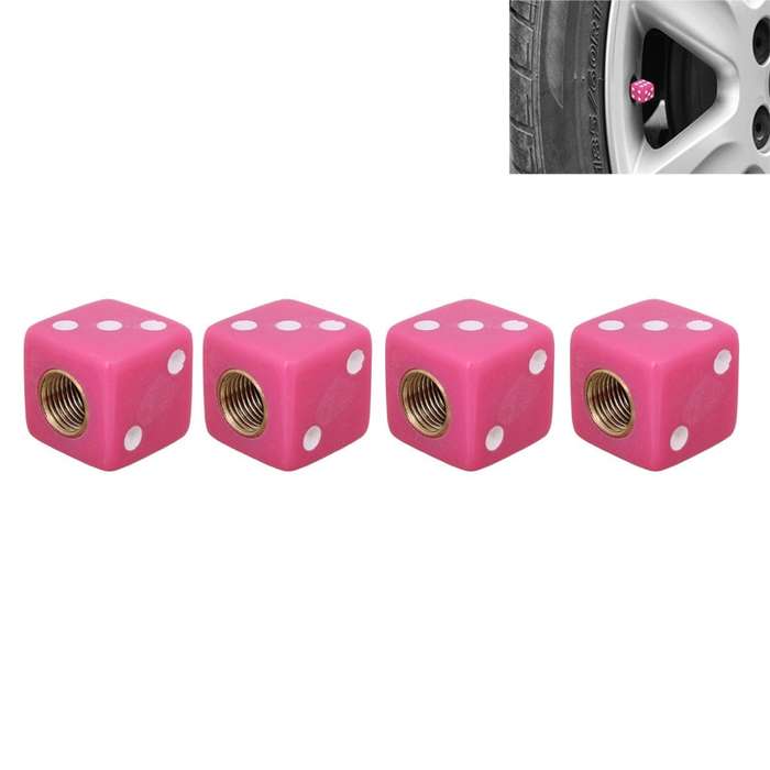 Universal 8mm Dice Style Plastic Car Tire Valve Caps, Pack of 4(Magenta)