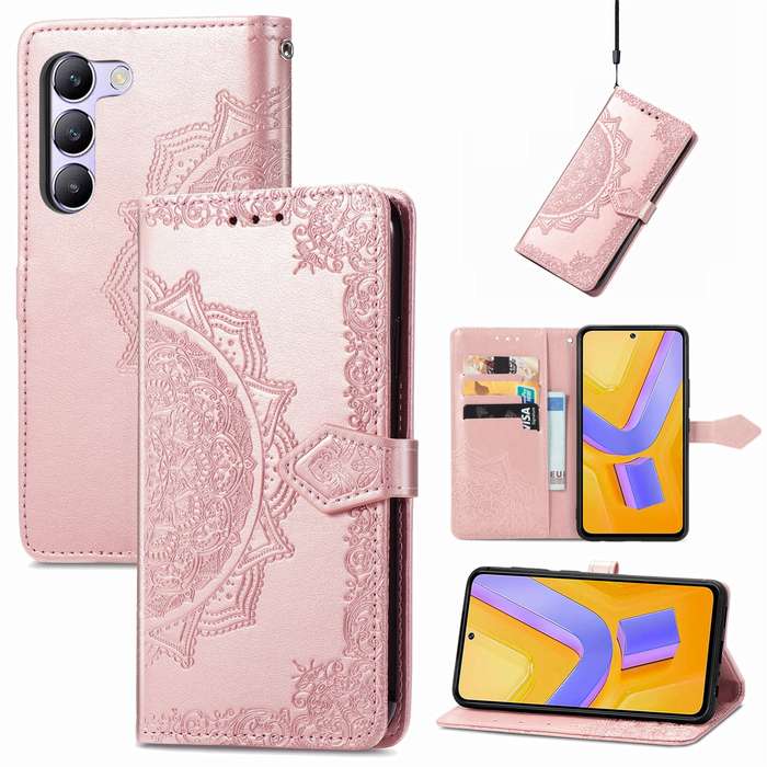 For vivo V40 SE Mandala Flower Embossed Leather Phone Case(Rose Gold)