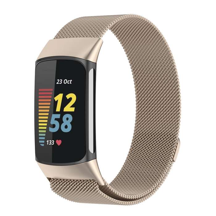 For Fitbit Charge 6 Milan Magnetic Metal Steel Mesh Watch Band(Champagne)