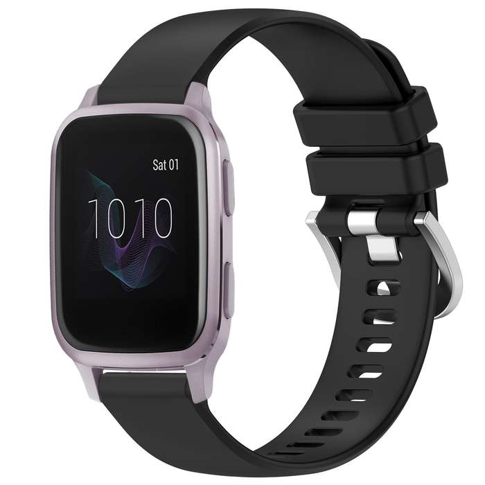 For Garmin Venu / Venu SQ Liquid Glossy Silver Buckle Silicone Watch Band(Black)