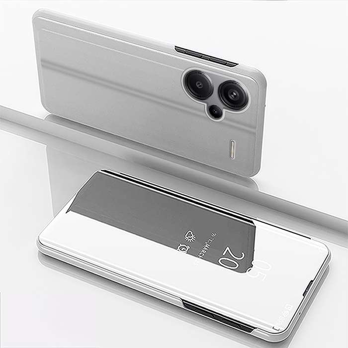 For Xiaomi Redmi Note 13 Pro+ Plated Mirror Horizontal Flip Leather Phone Case with Holder(Silv