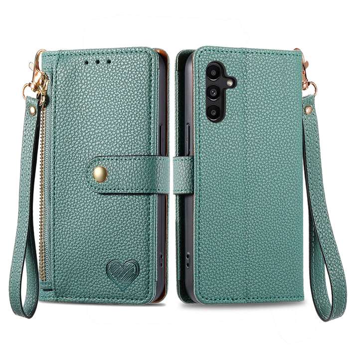 For Samsung Galaxy A13 5G Love Zipper Lanyard Leather Phone Case(Green)