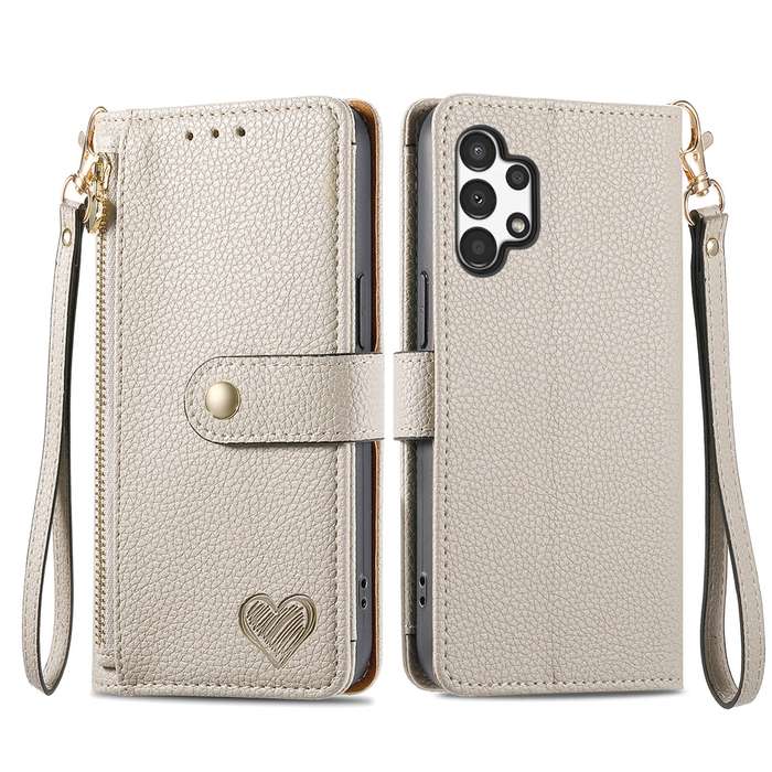 For Samsung Galaxy A13 4G Love Zipper Lanyard Leather Phone Case(Gray)