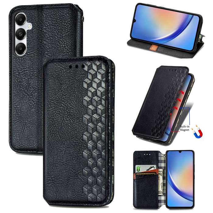 For Samsung Galaxy A35 5G Cubic Grid Pressed Magnetic Leather Phone Case(Black)