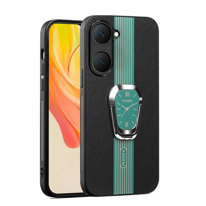 For vivo Y03 Global Magnetic Litchi Leather Back Phone Case with Holder(Green)