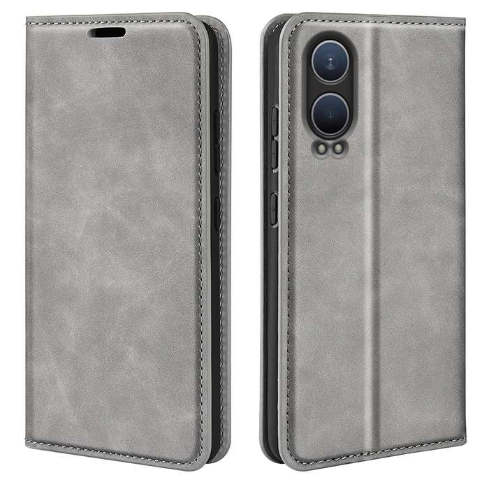 For OnePlus Nord CE4 Lite 5G Retro-skin Magnetic Suction Leather Phone Case(Grey)