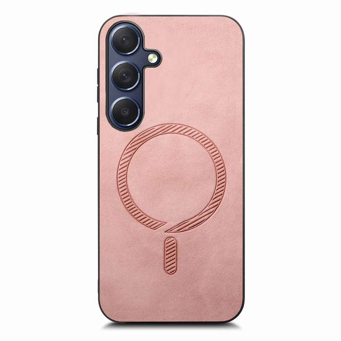 For Samsung Galaxy S23 FE 5G Solid Color Retro Magsafe PU Back Cover Phone Case(Pink)