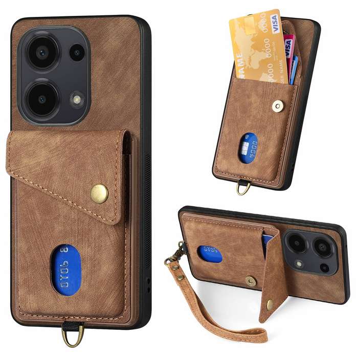 For Xiaomi Redmi Note 13 Pro 4G Retro Card Wallet Fold Leather Phone Case with Strap(Brown)