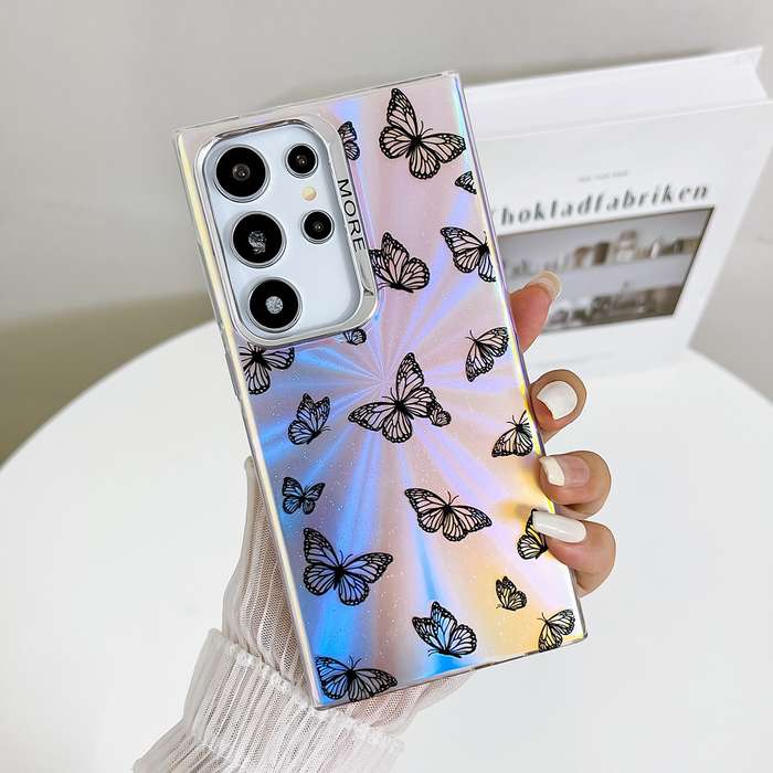 For Samsung Galaxy S23 Ultra 5G Electroplating Laser Butterfly Phone Case(Black Butterflies AB5
