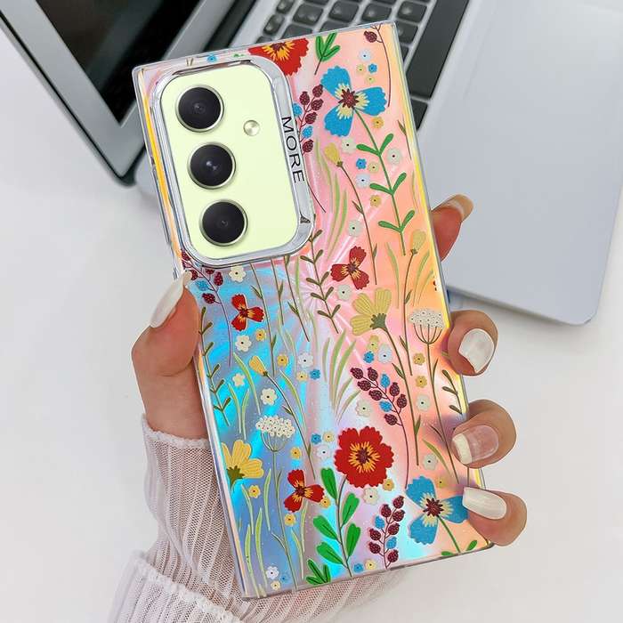 For Samsung Galaxy A54 5G Electroplating Laser Flower Texture TPU Phone Case(Flower AH6)