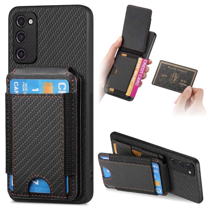 For Samsung Galaxy A21s Carbon Fiber Vertical Flip Wallet Stand Phone Case(Black)