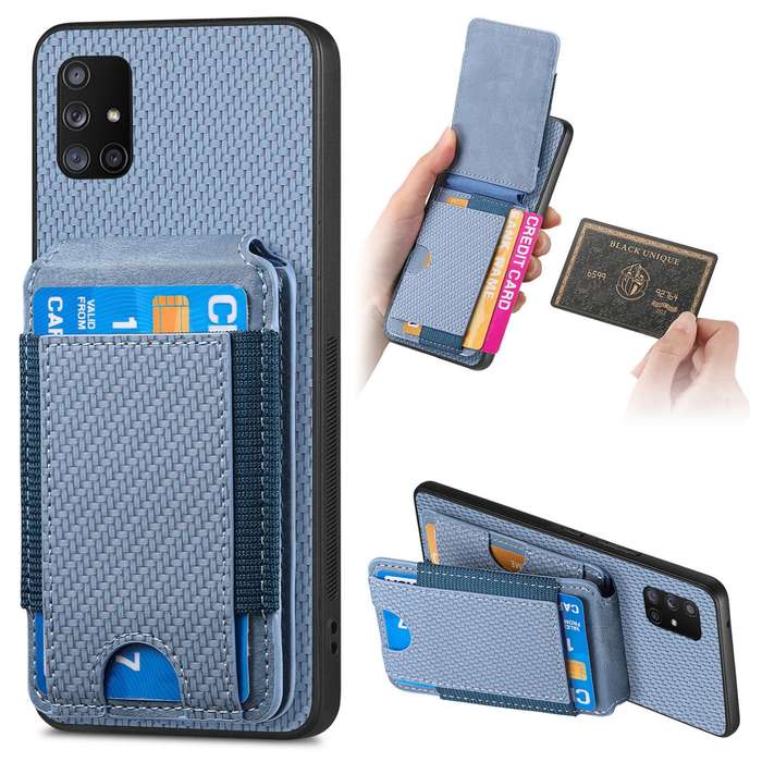 For Samsung Galaxy  A51 5G Carbon Fiber Vertical Flip Wallet Stand Phone Case(Blue)