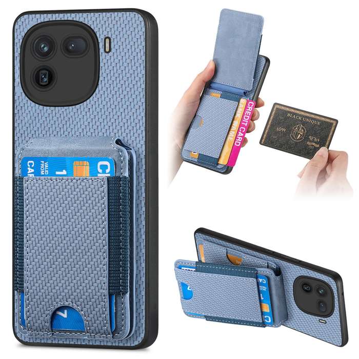 For vivo iQOO 12 Pro Carbon Fiber Vertical Flip Wallet Stand Phone Case(Blue)