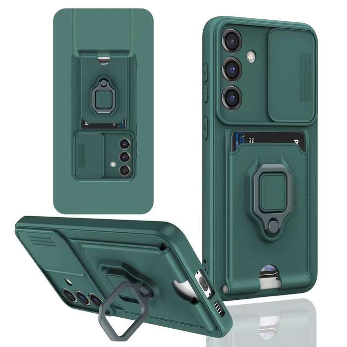 For Samsung Galaxy S23 FE 5G Sliding Camshield Magnetic Card Holder Silicone Phone Case(Dark Ni
