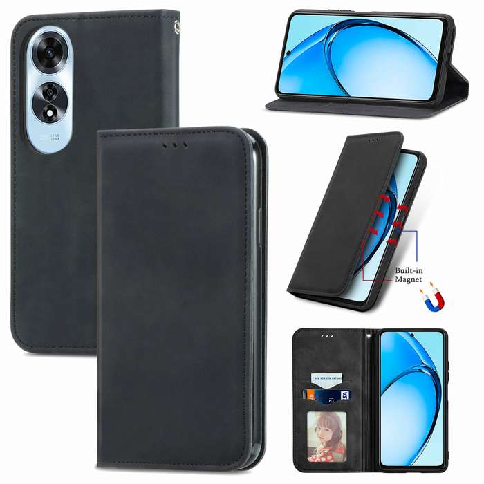 For OPPO A60 Retro Skin Feel Magnetic Flip Leather Phone Case(Black)