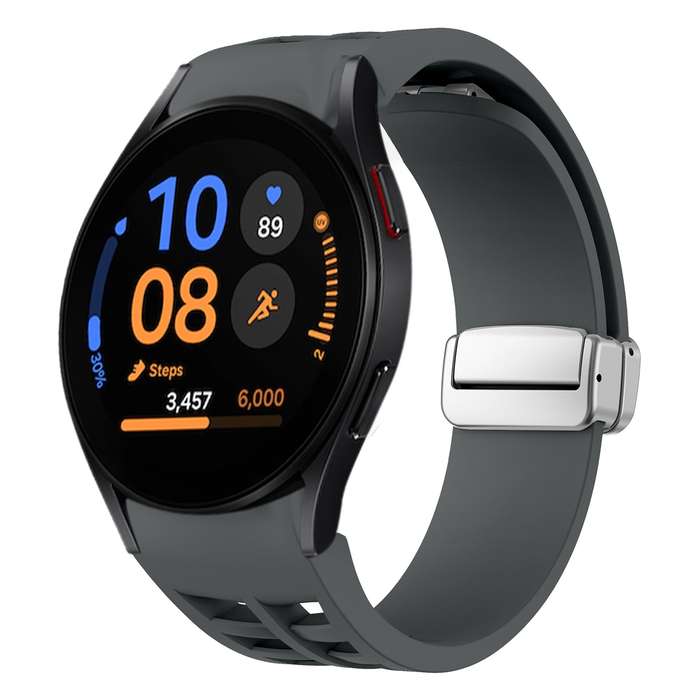 For Samsung Galaxy Watch FE 40mm Richard Magnetic Folding Silver Buckle Silicone Watch Band(Spa