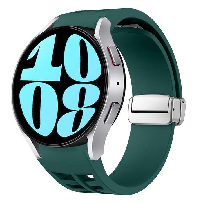 For Samsung Galaxy Watch 6 40 / 44mm Richard Magnetic Folding Silver Buckle Silicone Watch Band