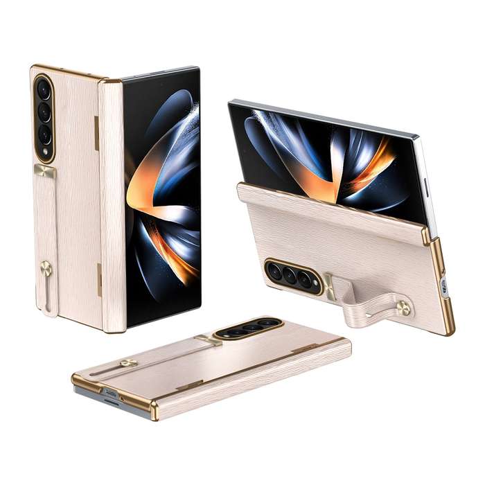 For Samsung Galaxy Z Fold3 Retractable Wrist Strap Invisible Stand Phone Case(Pink)