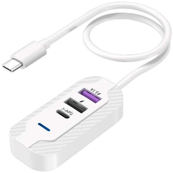 Y4 Car Rear Seat Multi Port Power Expander Type C + Dual USB Fast Charger with Extension Cable