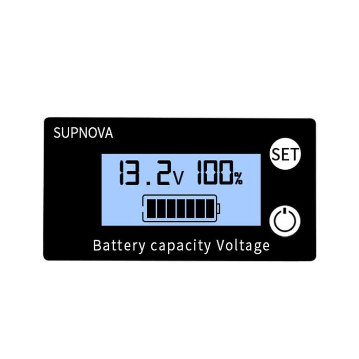 SUPNOVA DC 8-100V Battery Capacity Indicator Voltmeter Voltage Gauge,Style: Blue +Alarm + Temperatur