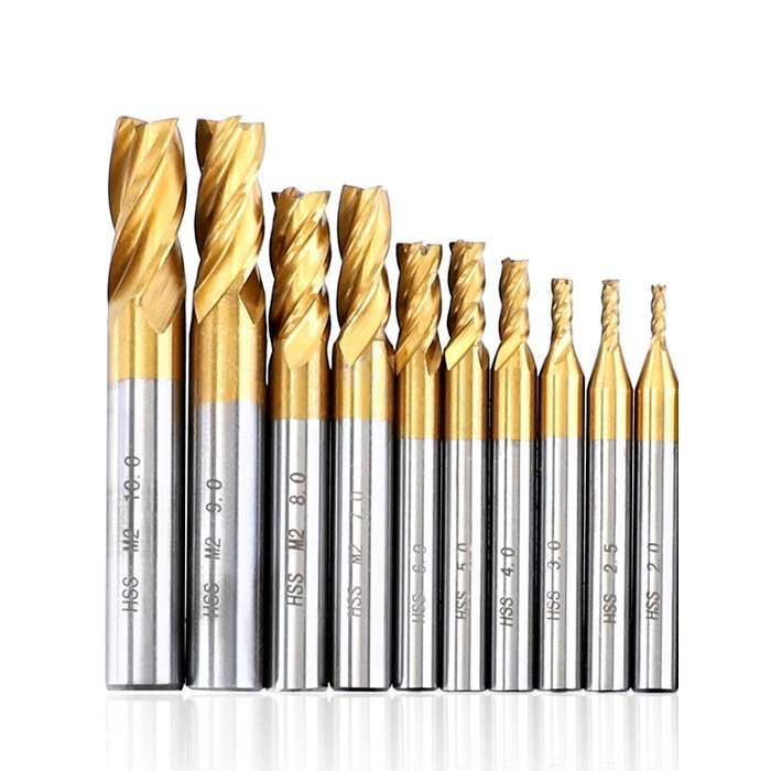 10 PCS/Set High-Speed Steel And Aluminum End Face Milling Cutter With Straight Shank Titanium-Plated