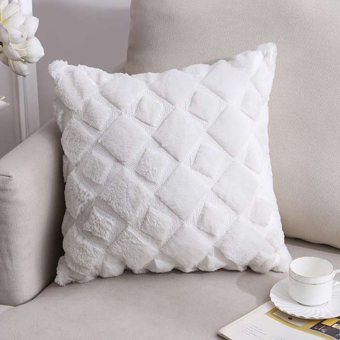 Double-Sided Plush Pillow Home Sofa Cushion Pillowcase, Size: 45x45cm Without Core(White Riling)