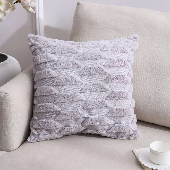 Double-Sided Plush Pillow Home Sofa Cushion Pillowcase, Size: 45x45cm Without Core(White Riling)