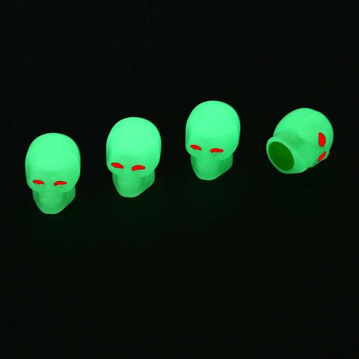 1 Sets Car Tire Luminous Valve Cap Motorcycle Skull Valve Core Cap(Blue)