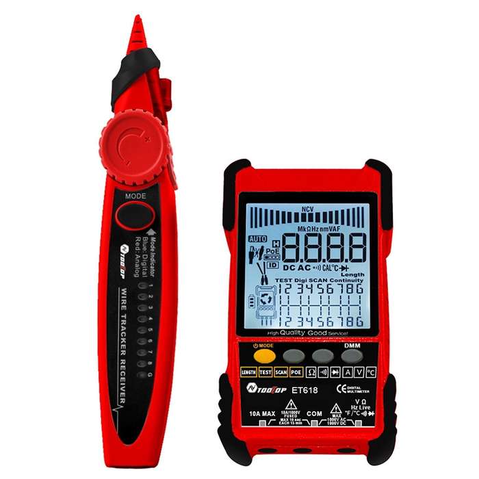 ET618 Rechargeable Adjustable Network Cable Tester Wire Tracker POE Cable Tester (Red)