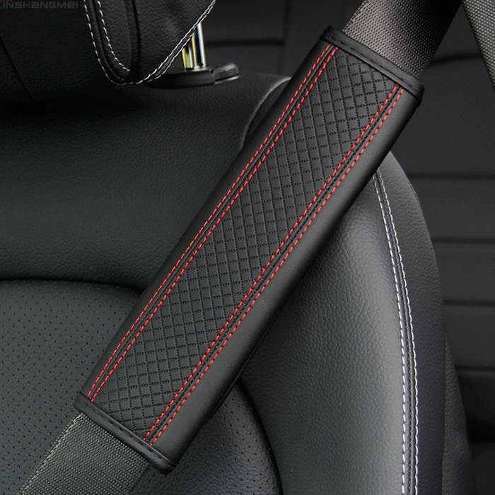 Fiber Leather Embossed Car Seat Belt Shoulder Cover Protector 6.5X23cm(Pink)