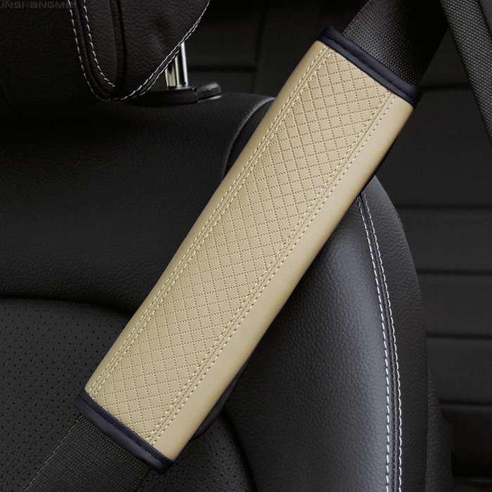 Fiber Leather Embossed Car Seat Belt Shoulder Cover Protector 6.5X23cm(Pink)