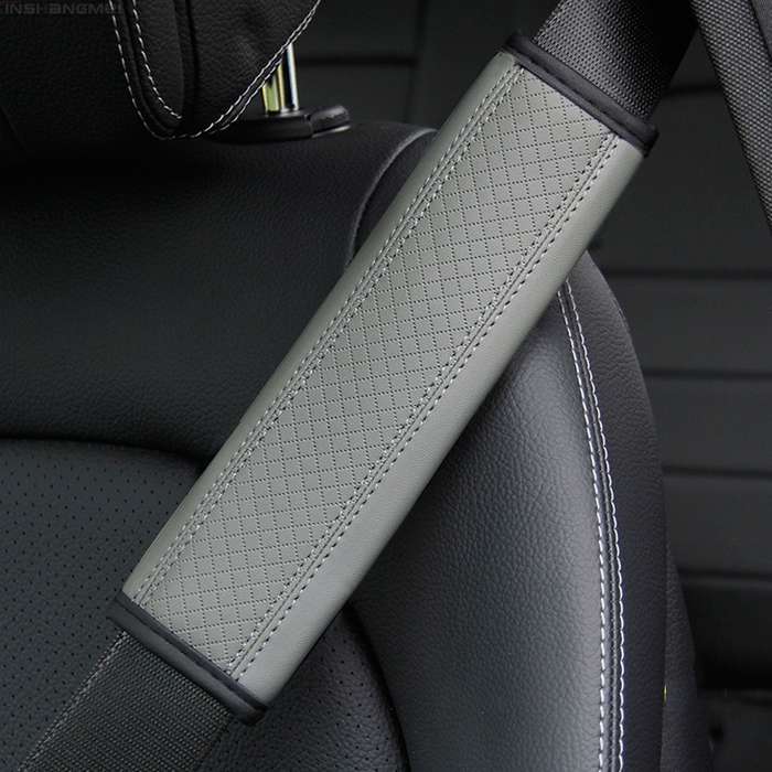 Fiber Leather Embossed Car Seat Belt Shoulder Cover Protector 6.5X23cm(Pink)