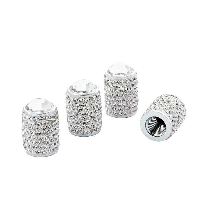 Car Tyre Aluminium Full Diamond Valve Cap With Seal(Shiny Black)