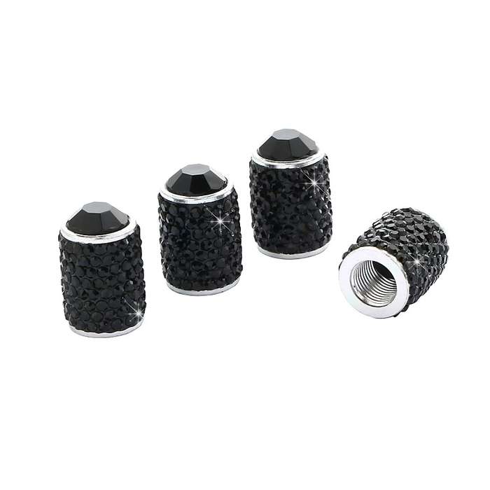 Car Tyre Aluminium Full Diamond Valve Cap With Seal(Shiny Black)