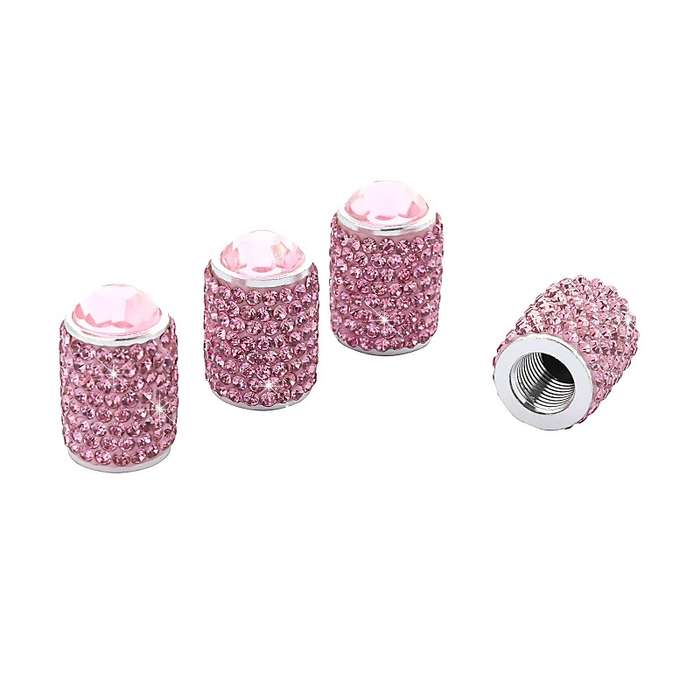 Car Tyre Aluminium Full Diamond Valve Cap With Seal(Shiny Black)