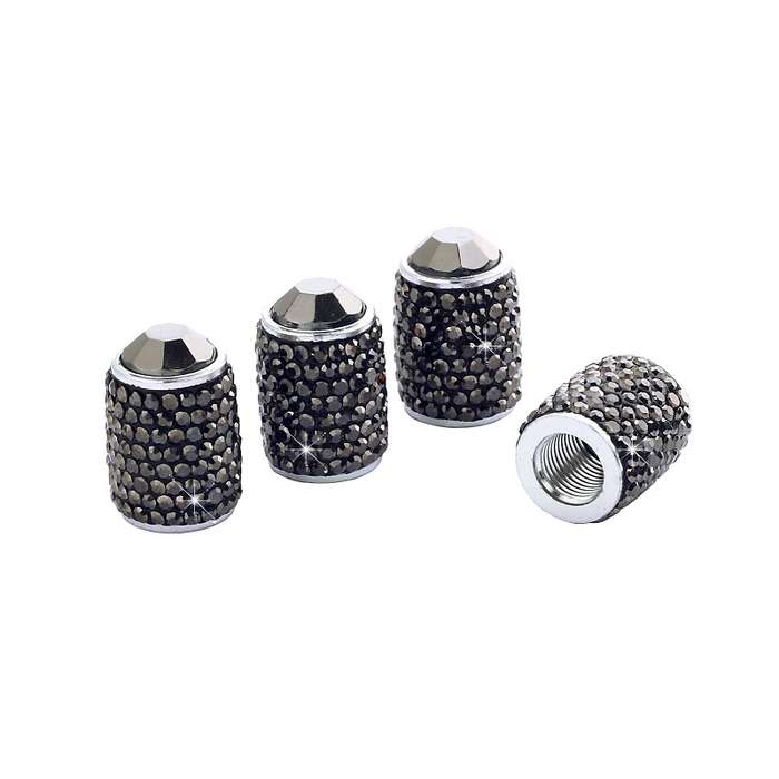 Car Tyre Aluminium Full Diamond Valve Cap With Seal(Shiny Black)