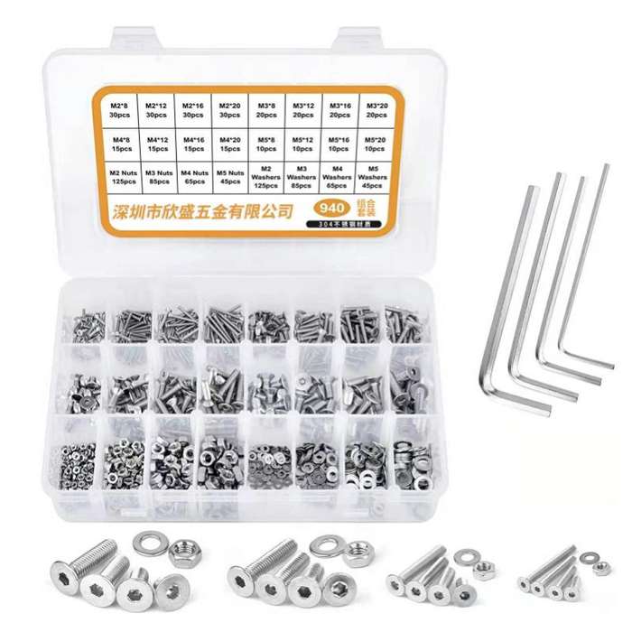 940 PCS/Set M2/M3/M4/M5 Flat Head Hexagon Socket Screws Gasket Ring Set