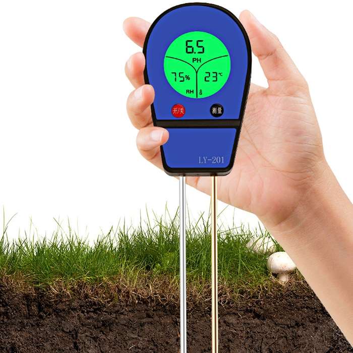LY201 Soil PH Testing Instrument Moisture and Humidity Tester Gardening Planting Thermometer(Blue)