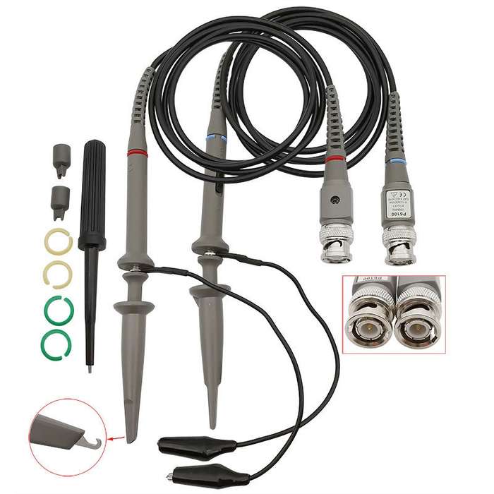 2pcs P6100 Oscilloscope Probe DC-100MHz BNC Connectors Scope Clip Probe