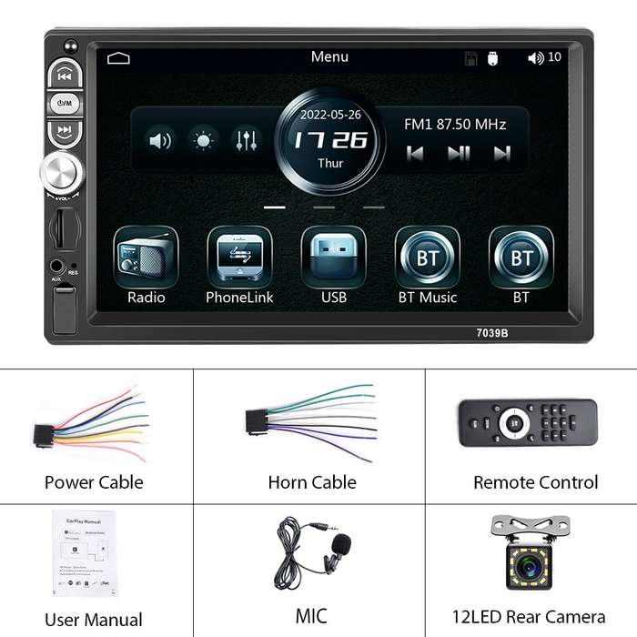 A3061 7 Inches MP5 Bluetooth Player Universal Wired CarPlay Reversing Image Integrated, Style: Stand