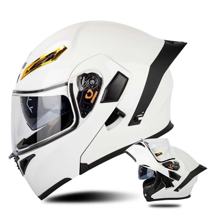 SOMAN Motorcycle Dual Lens Riding Peel-Off Full Coverage Helmet, Size: S(Pearl White)