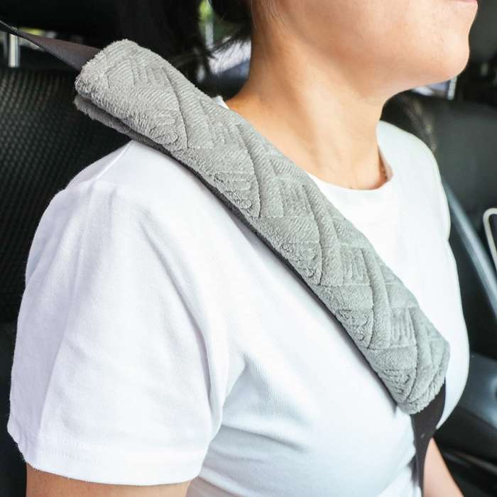 1pair Car Plush Seat Belt Embroidered Shoulder Pad Cover(Blue)