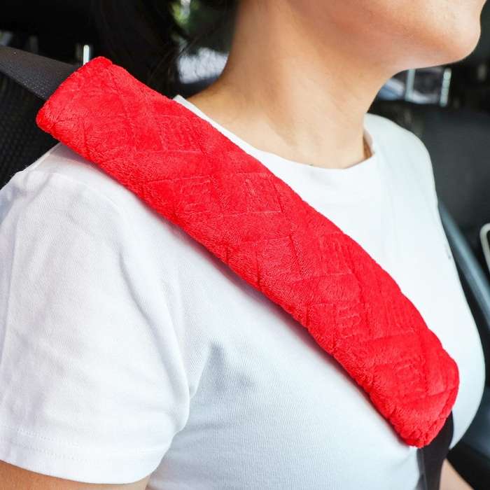 1pair Car Plush Seat Belt Embroidered Shoulder Pad Cover(Blue)