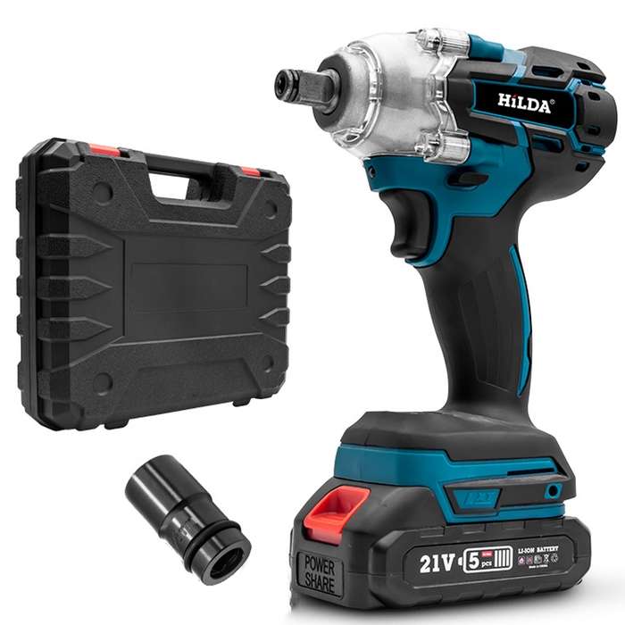 HILDA Motorized Wrenches Lithium Repair Parts With 22mm Socket, EU Plug, Model: Blue With 1 Battery+