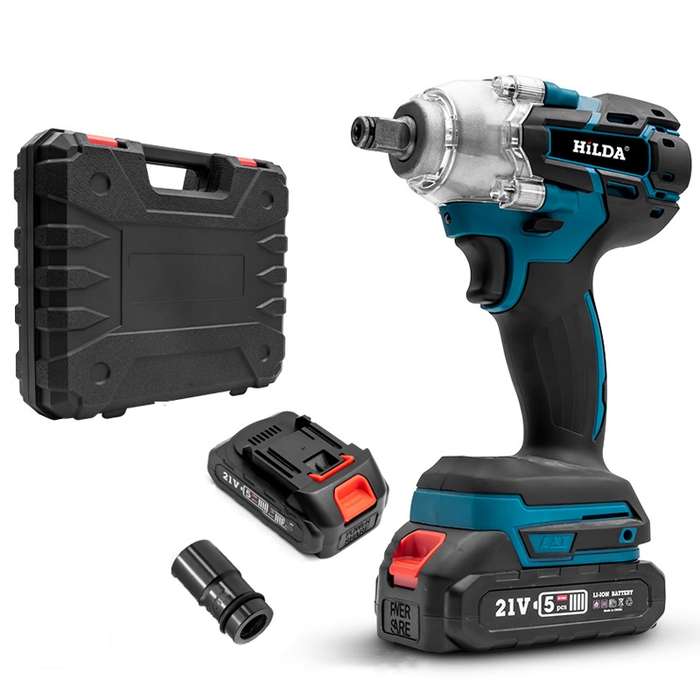 HILDA Motorized Wrenches Lithium Repair Parts With 22mm Socket, EU Plug, Model: Blue With 2 Battery+
