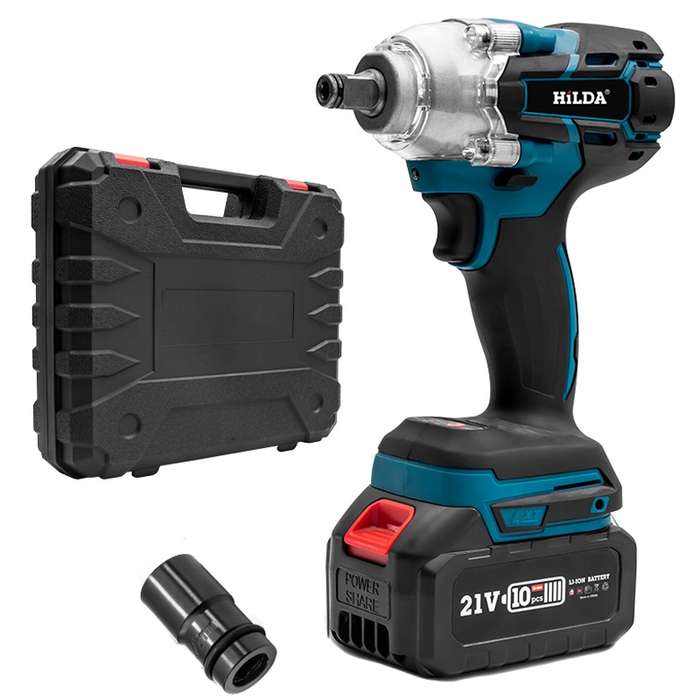 HILDA Motorized Wrenches Lithium Repair Parts With 22mm Socket, EU Plug, Model: Blue With 1 Battery+