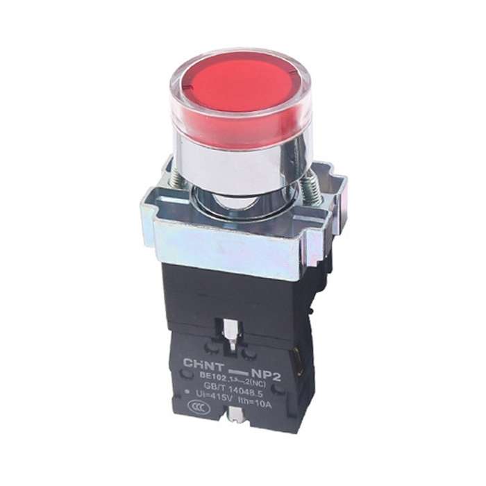 CHINT NP2-BW3463/24V 2 NO Pushbutton Switches With LED Light Silver Alloy Contact Push Button (Red)