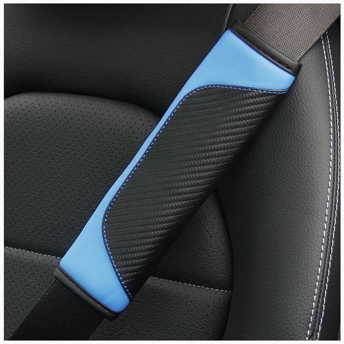 Car Seat Belt Cover Carbon Fiber Leather Auto Seat Shoulder Protection, Style: Wine Red