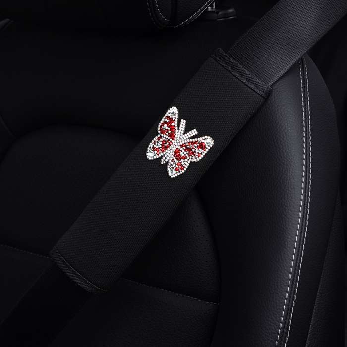 Car Seat Belt Cover Diamond Butterfly Shoulder Strap Cushion Cover 6.5x23cm(Black)