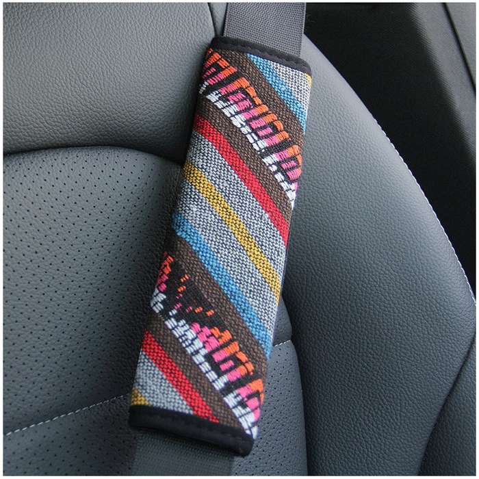 Ethnic Style Linen Car Seat Belt Cover Shoulder Pads(Colorful)